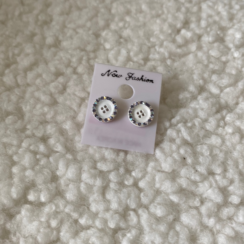White Button Stud Earring